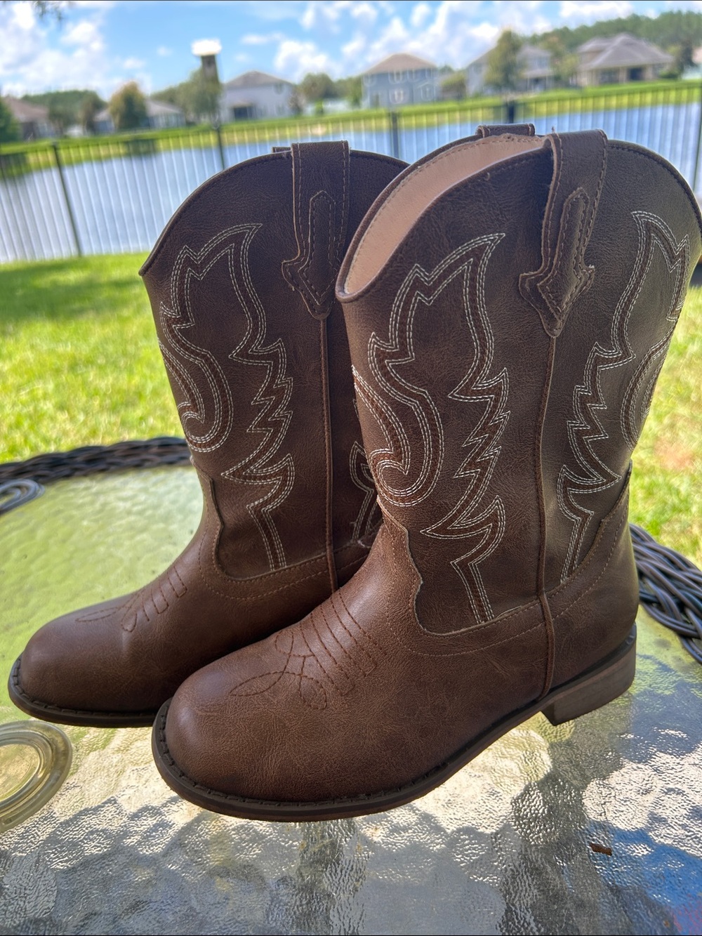 Motasha Boy’s/Girl’s Brown Western Cowboy Boots - Classic Stitch Detail